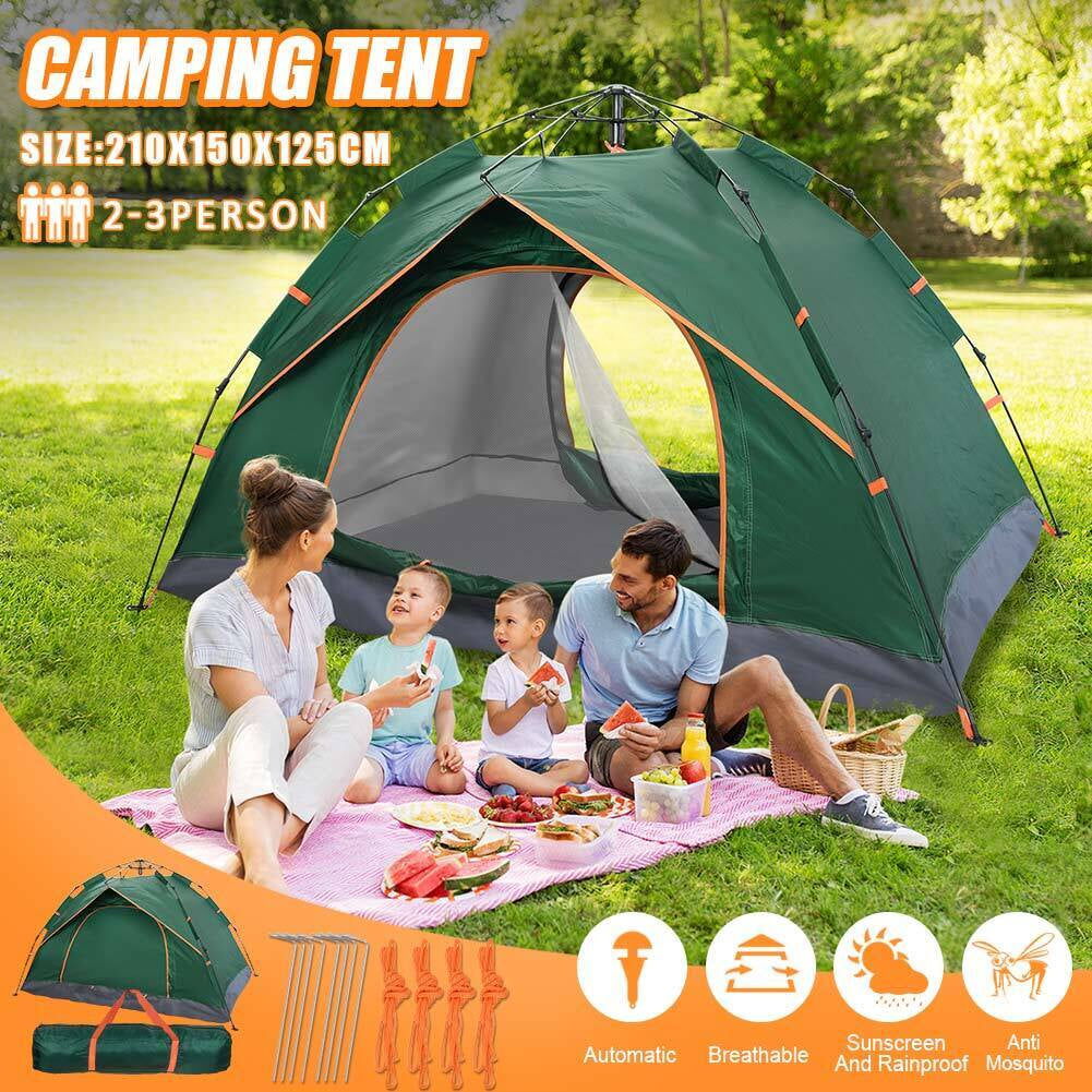 2-3 Man Automatic Instant Double Layer Pop up Camping Tent Waterproof Outdoor UK