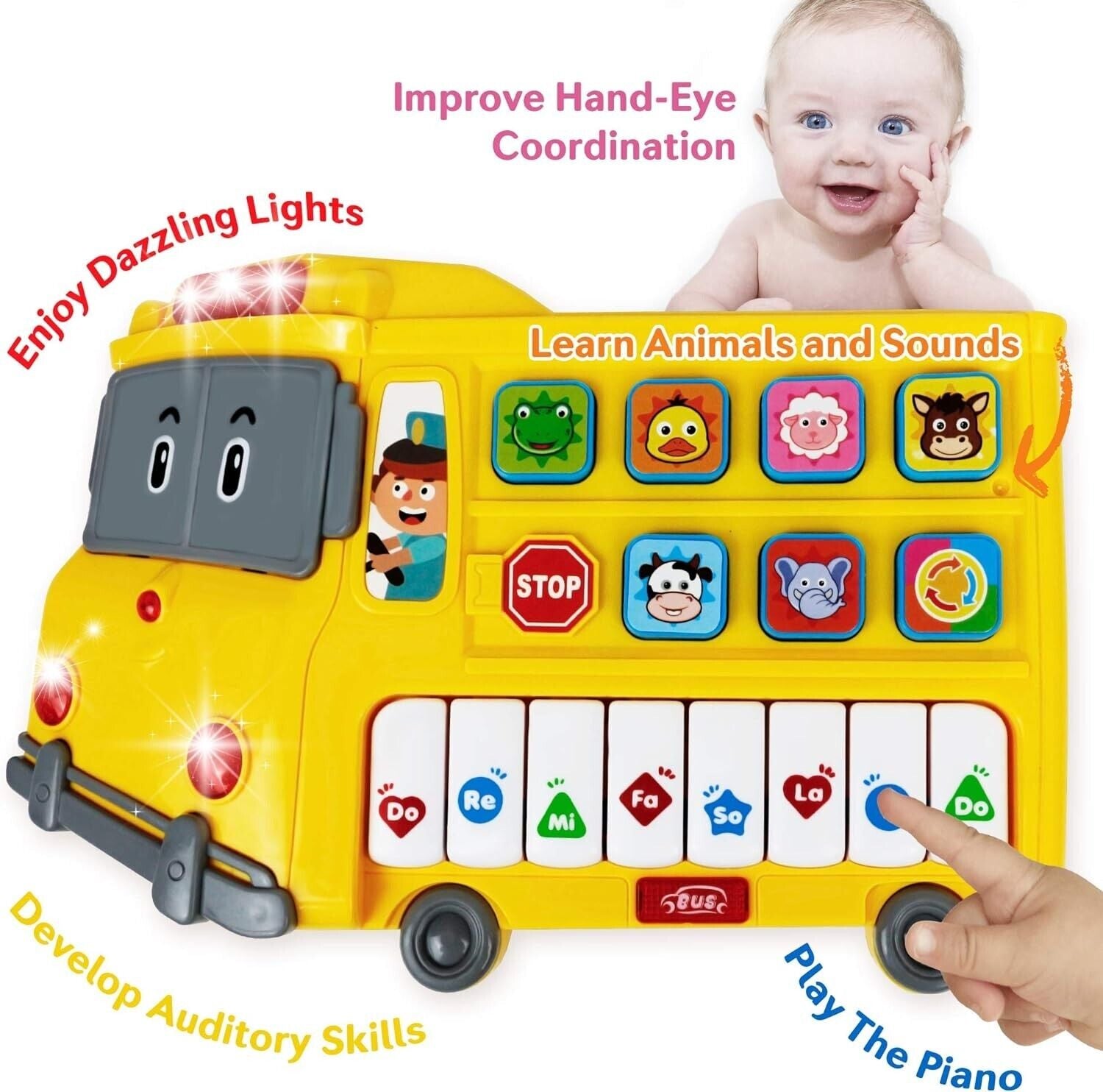 Musical Piano Learning School Bus Toy Lights & Music Toddlers Sensory Toys Gift