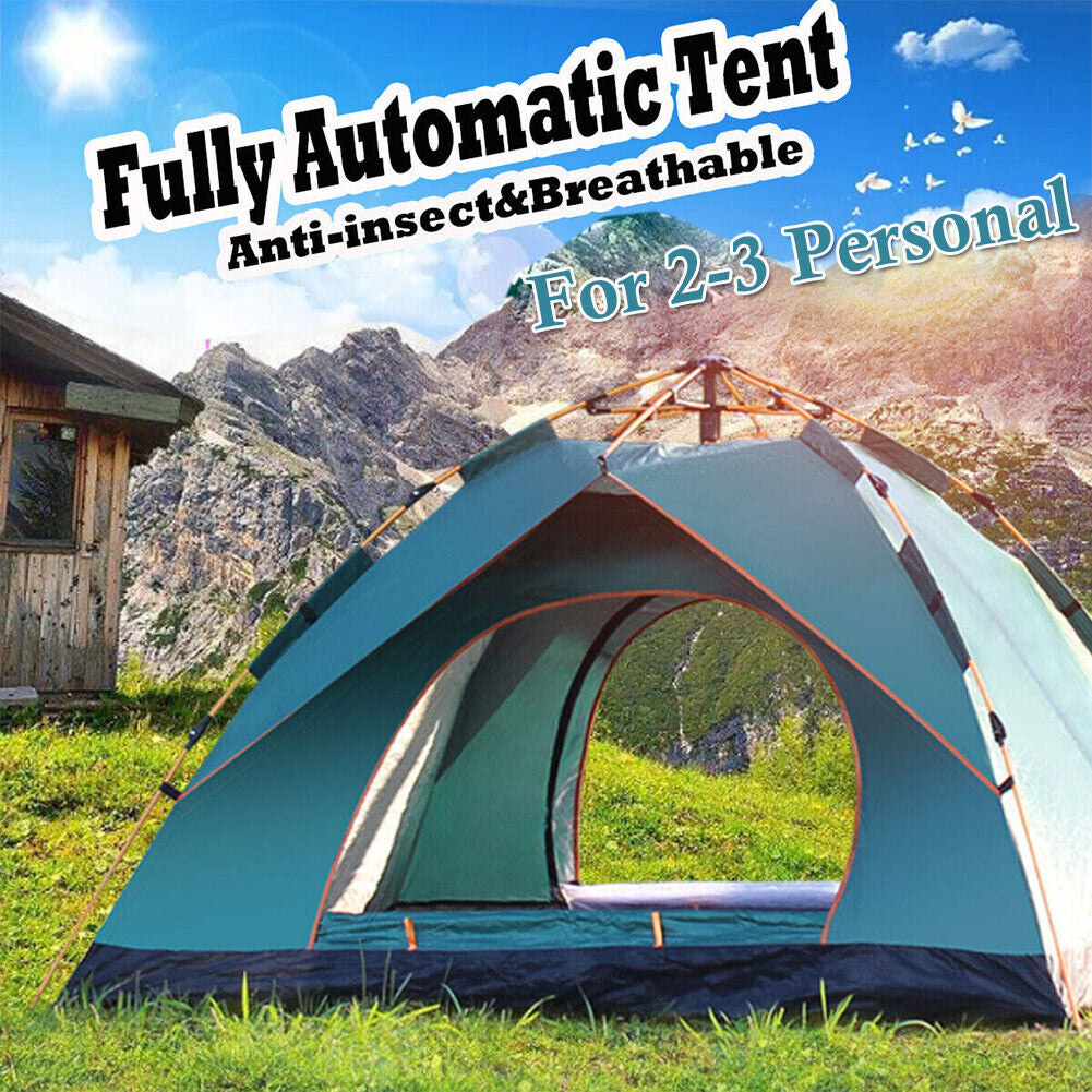 2-3 Man Automatic Instant Double Layer Pop up Camping Tent Waterproof Outdoor UK